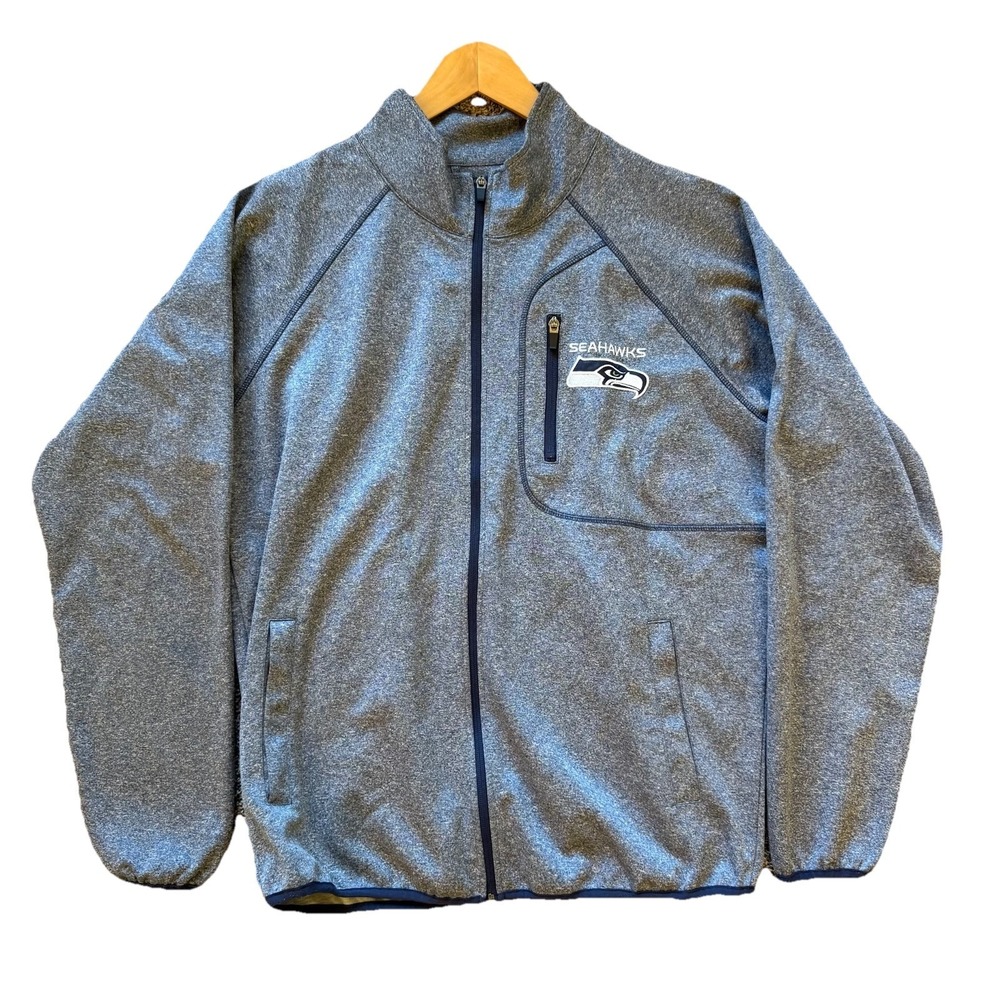 Seattle Seahawks  NFL Jacket Full Zip, Embroidered Logo, Large, Heather Blue.